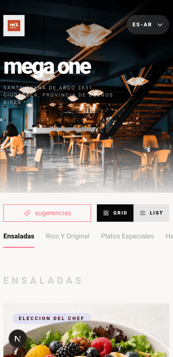 Menú digital de restaurante mostrado en un celular junto a un código QR listo para compartir.